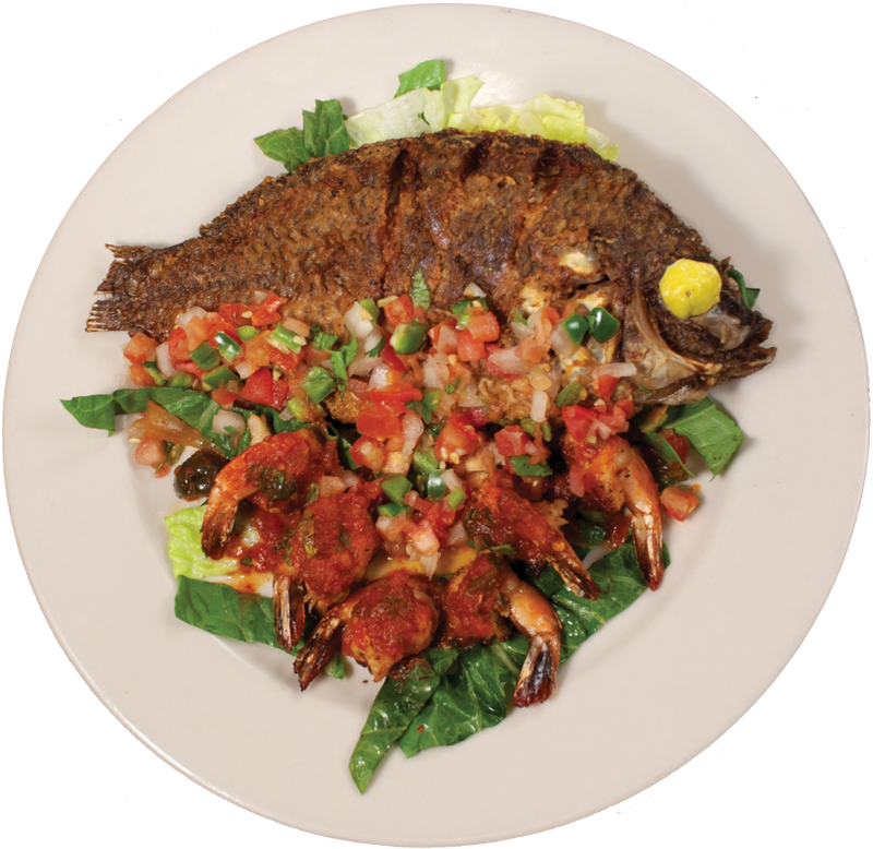 Mojarra Frita with Shrimp Creole